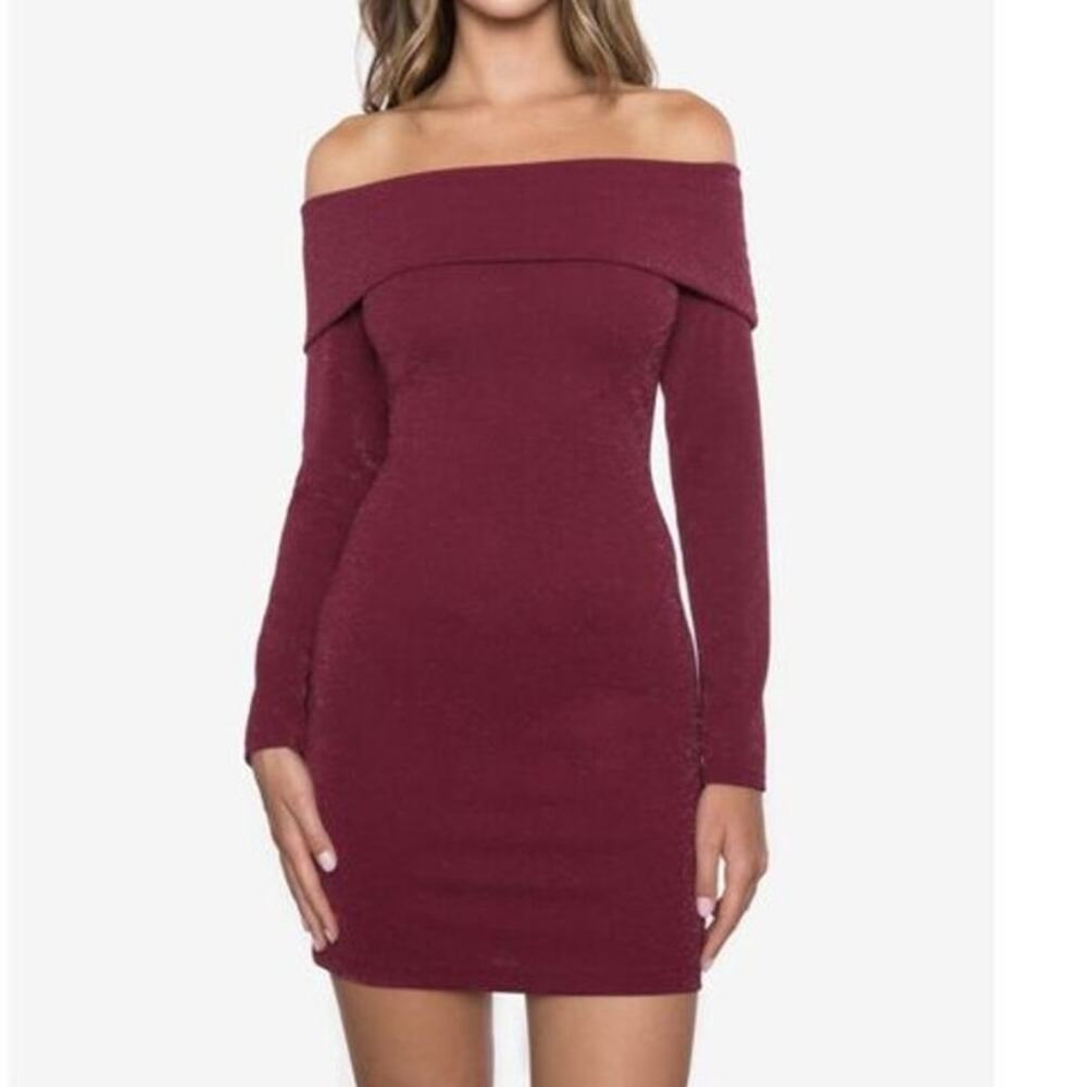 B‎ Darlin Burgundy Shimmer Long Sleeve Bodycon Mini Party Dress Women 5/6 NWT
